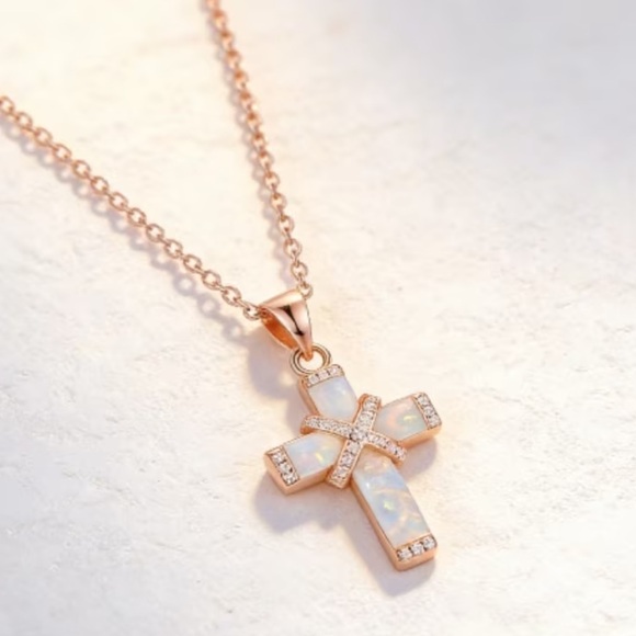Opal Cross Pendant Necklace - Picture 11 of 12